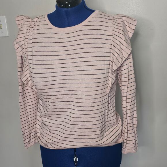 A.N.A Petites Pink and Blue Stripe Merino Wool Ruffle Sweater Size PL - Picture 1 of 8